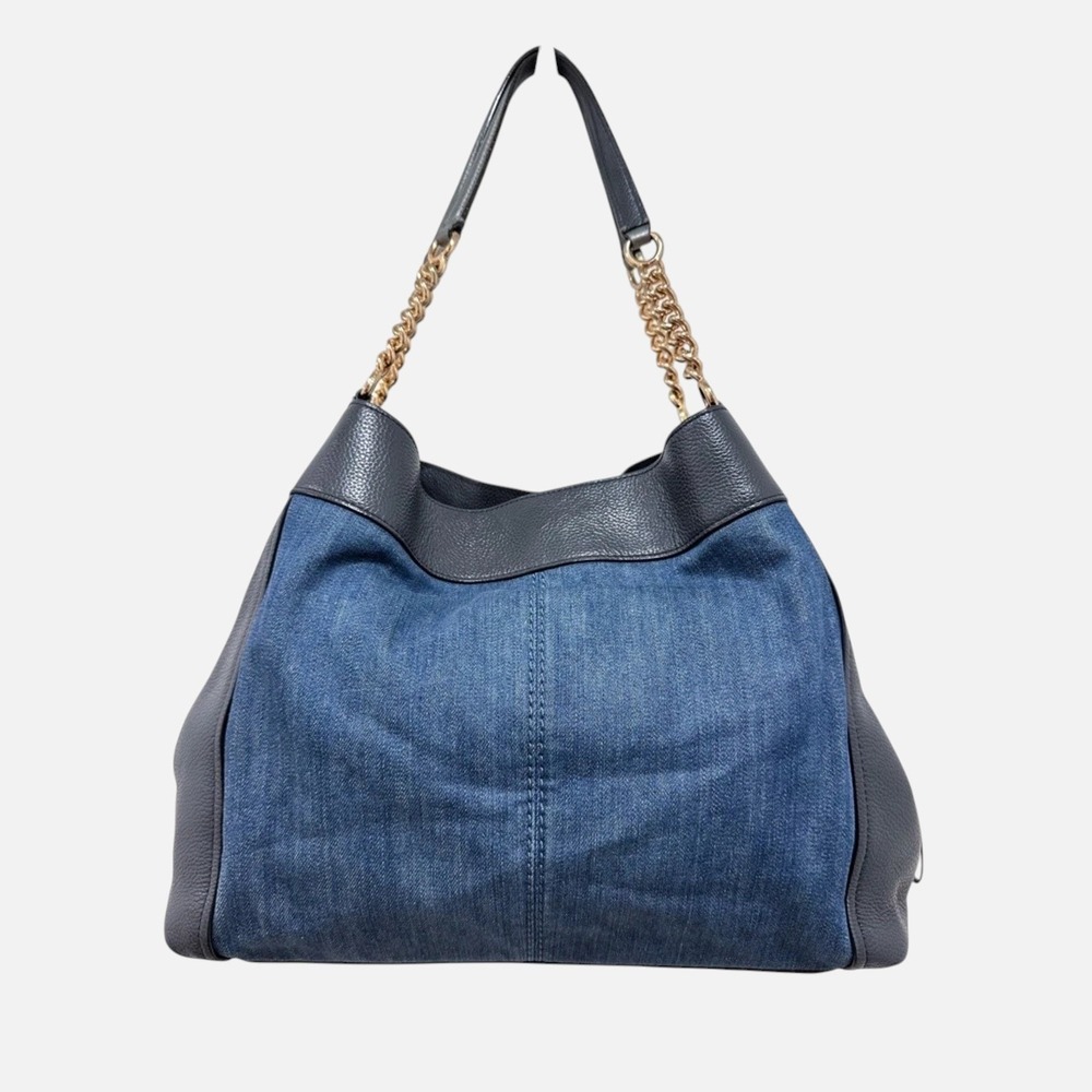 Coach Lexy Shoulder Bag Denim Tea Rose Floral Appliqué Navy Leather F25884 - Picture 5 of 9